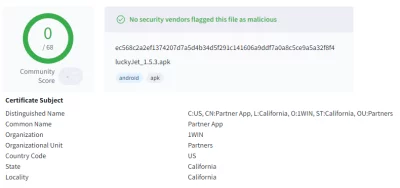 Проверка LuckyJet через VirusTotal
